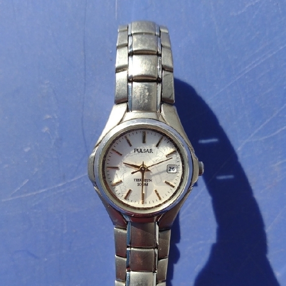 PulsarTitanium Silver Watch with White Dial